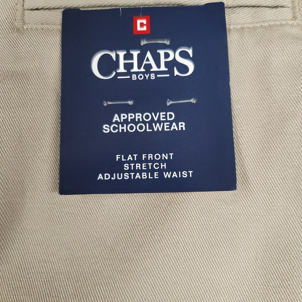 Chaps Boys 16 Flat Front Stretch Khaki Pant Approved Schoolwear Adjustable Waist